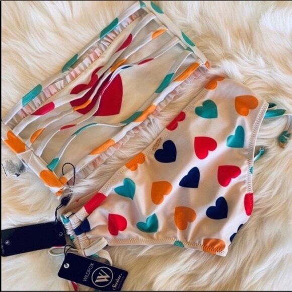 WILDFOX Womens Size Small Vintage Heart Bandeau Bikini Set - Picture 7 of 7